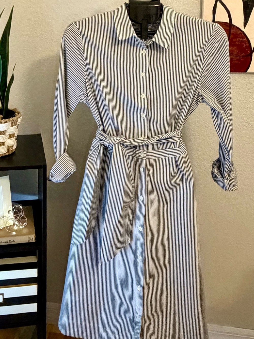 J.Crew Black White Striped Belted Cotton Shirtdress Size 10